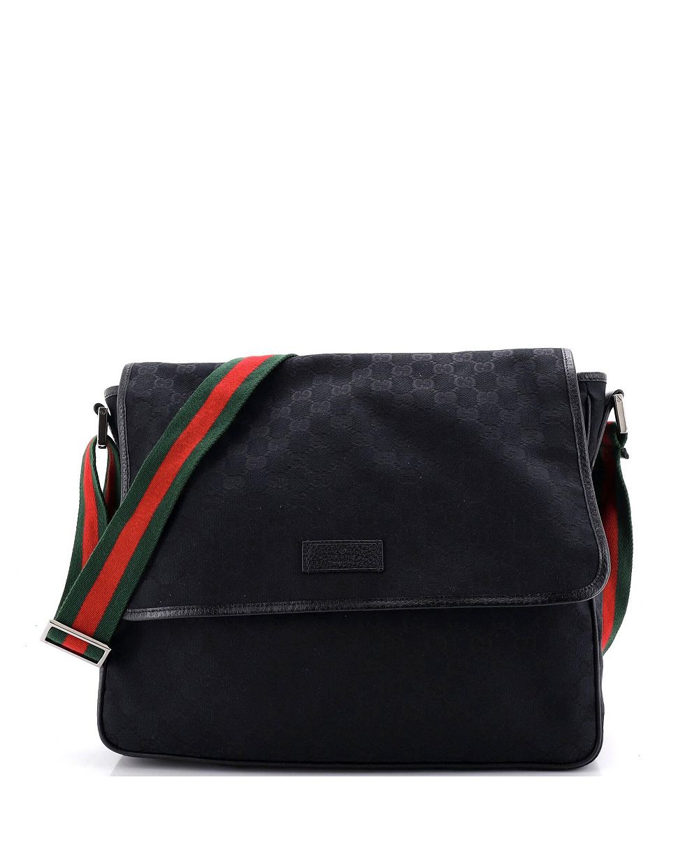 Pre-Owned Gucci средняя сумка-мессенджер с ремнем Web и клапаном, холщовая с логотипом GG