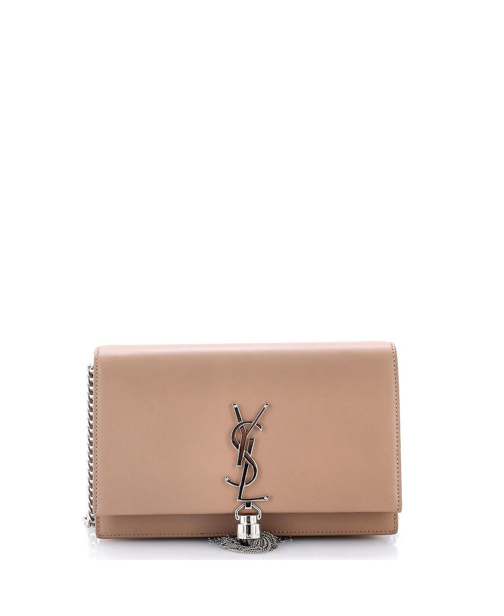 Б/у кожаный кошелек на цепочке с кисточкой Saint Laurent Classic Monogram