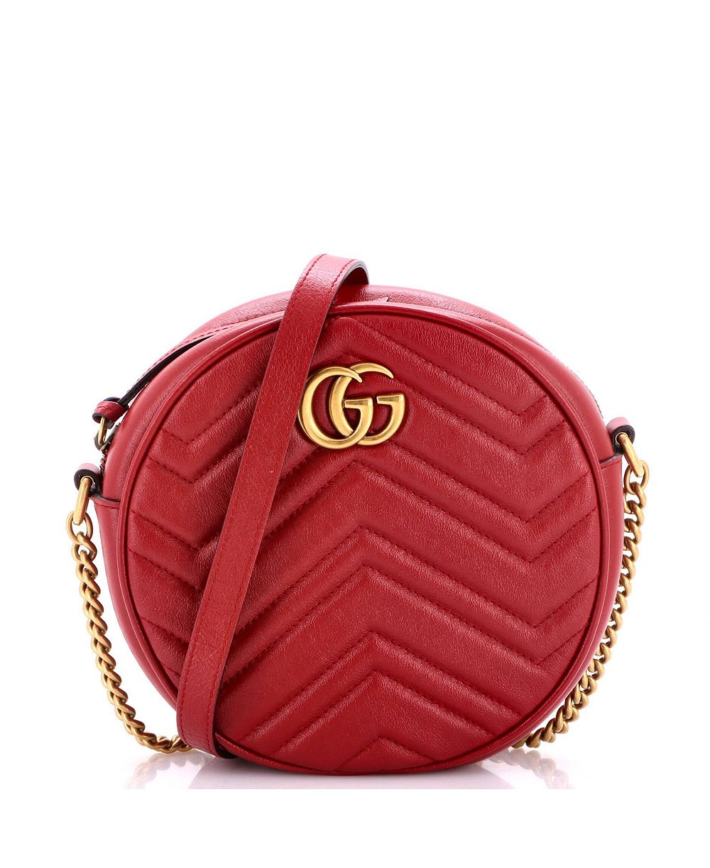 Б/у круглая сумка через плечо Gucci Mini GG Marmont из стеганой кожи