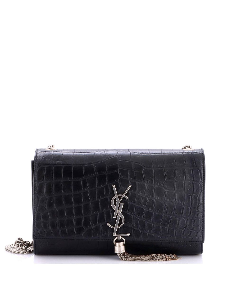 Pre-Owned Saint Laurent Medium Classic Monogram Tassel Crossbody Bag Embossed Leather