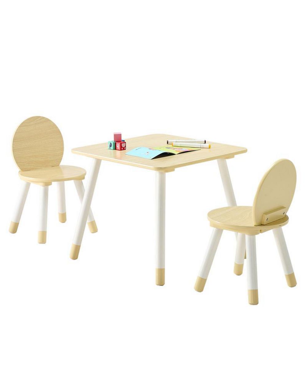 YOBTOP Kids Table and 2 Chairs Set for Art Craft Reading Learning Drawing Classroom Daycare Home - Rounded Edge Design, Graffiti Desktop, Wooden Desk