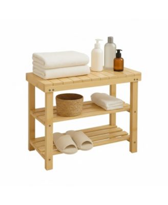 YIGII 3-Tier Bamboo Shoe Rack Bench Multi-Use Storage Organizer for Entryway Hallway Living Room
