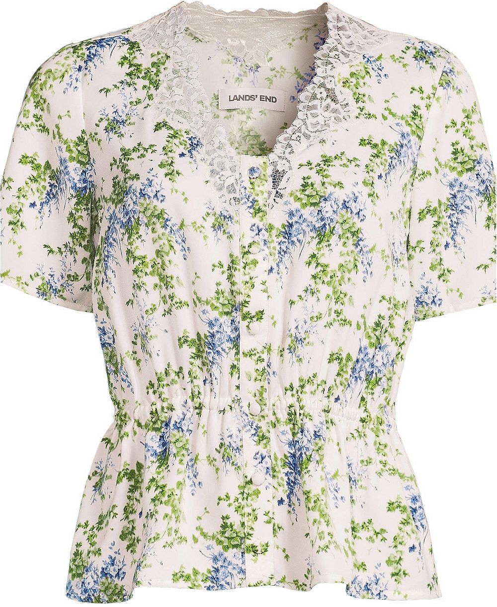 Lands' End Женская блузка Plus Size с коротким рукавом и V-образным вырезом, фасон пеплум