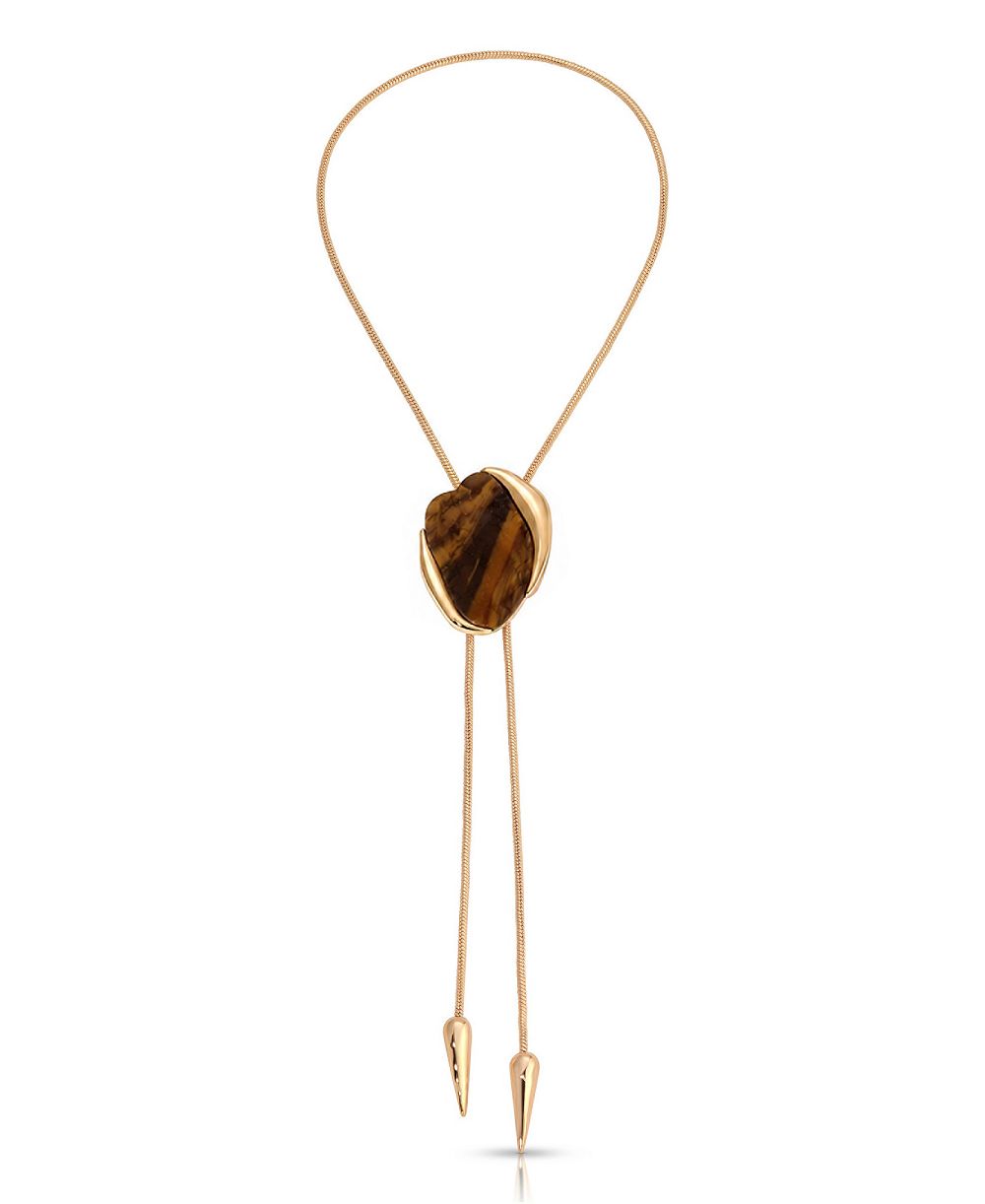Массивное колье ETTIKA с тигровым глазом, позолота 18k