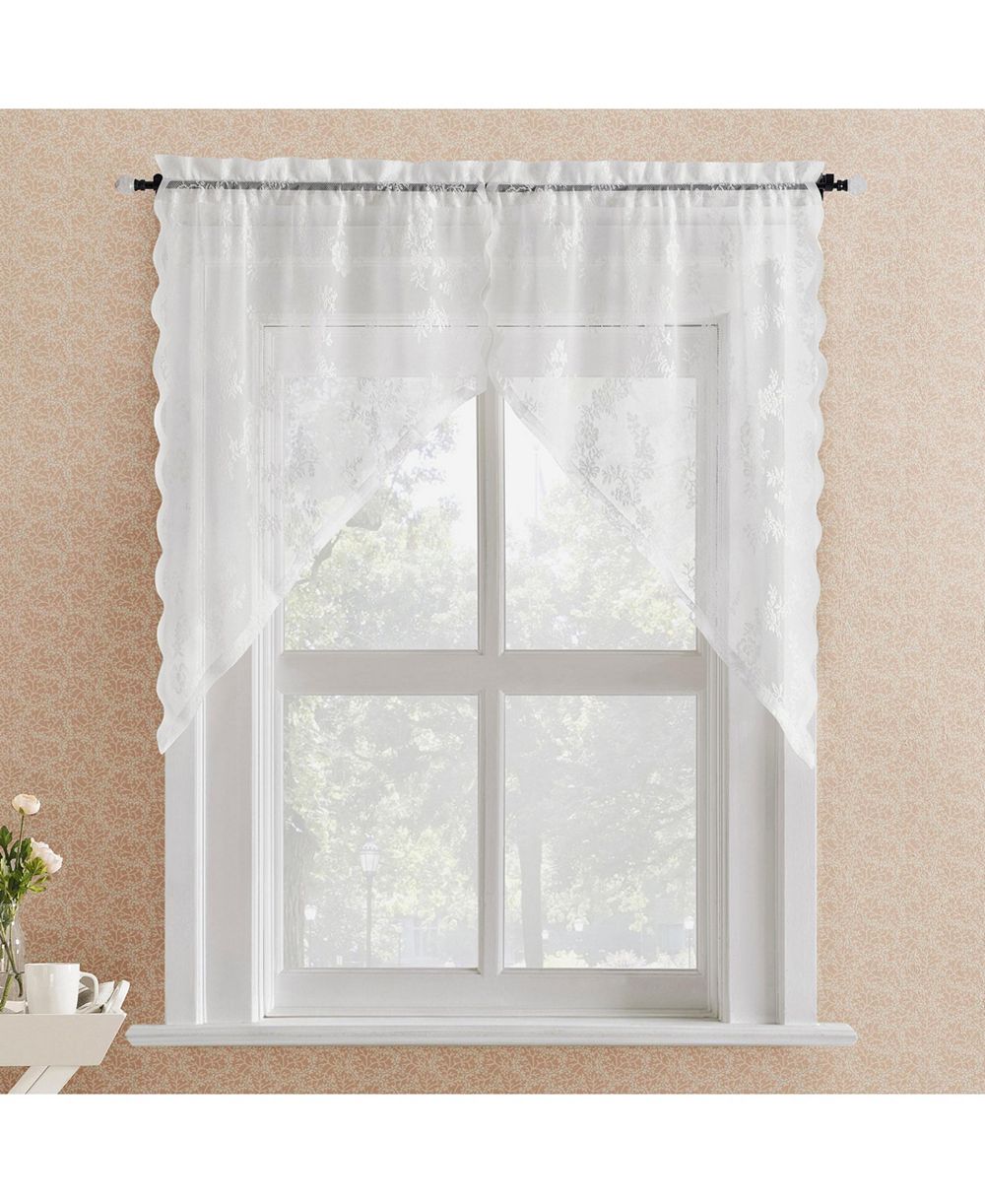 No. 918 Lillemor Vintage Floral Lace Sheer Rod Pocket Kitchen Curtain Swag Pair