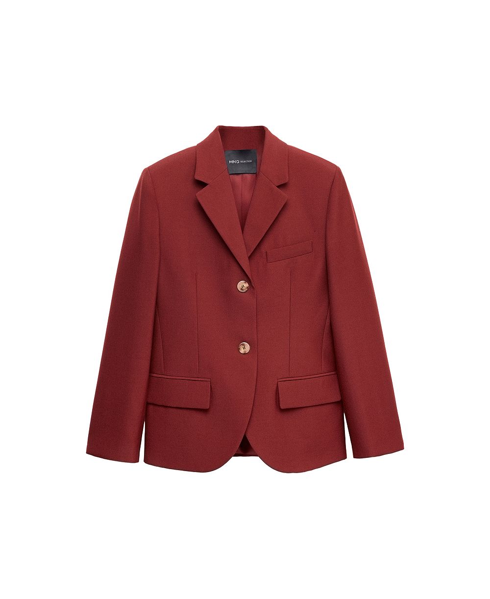 MANGO Women's Selection Wool-Blend Lapel Collar Suit Blazer