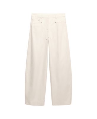 MANGO Women's Selection Mid-Rise Balloon Cotton-Blend Pants with Decorative Seams