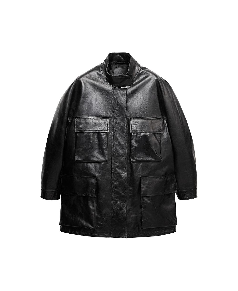 MANGO Women's Selection Oversized Funnel-Neck Leather Parka