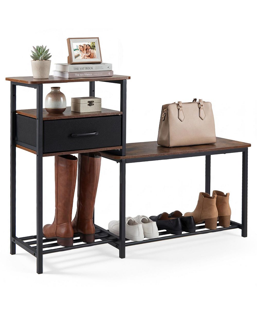 Costway 3-Tier Shoe Rack Bench with Drawer and Metal Frame, Entryway Bench