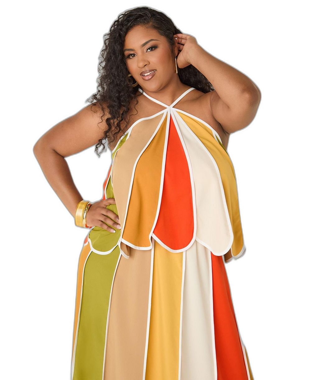 Ashley Stewart Plus Size Striped Halter Swing Top