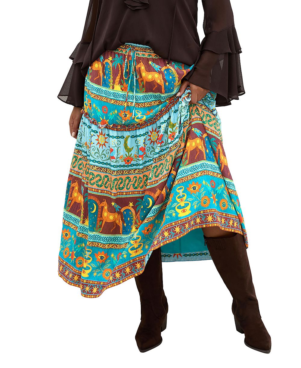 CITY CHIC Plus Size Paradiso Tiered High-Waisted Print Midi Skirt
