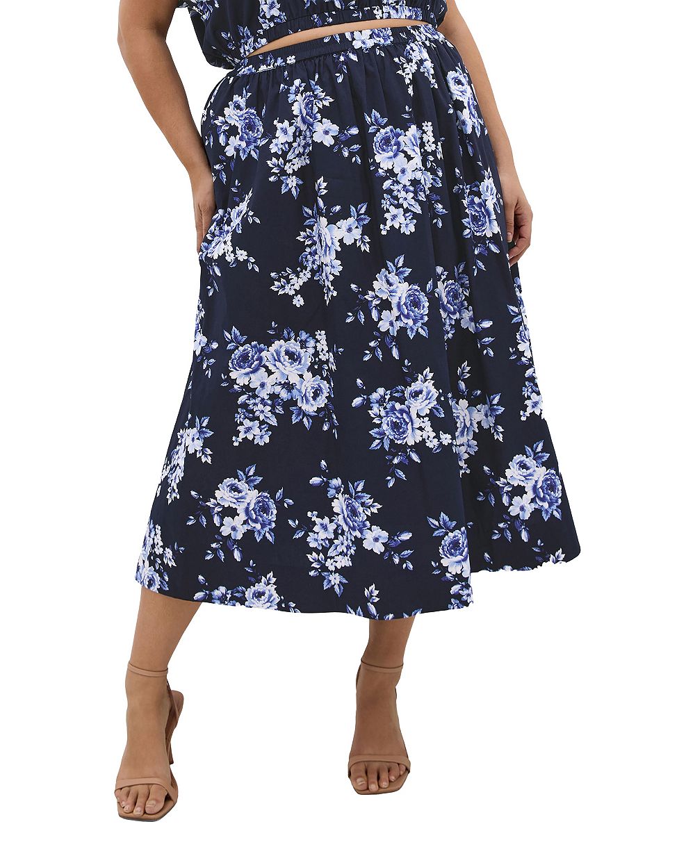 CITY CHIC Plus Size Vacay Floral-Print Midi A-Line Skirt