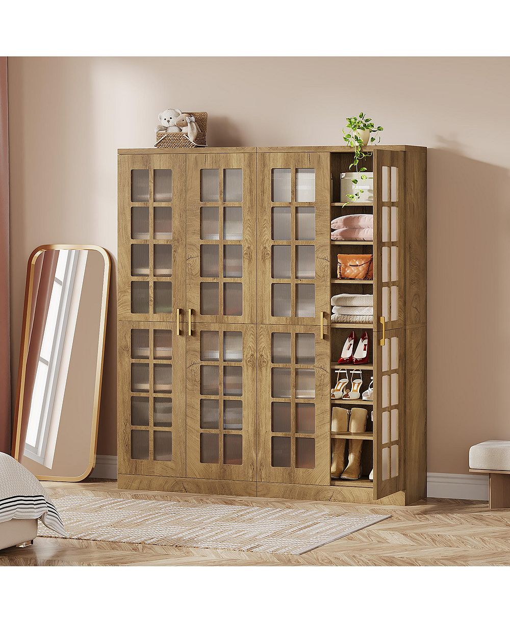 Tribesigns 67'' Shoe Cabinet Set of 2 with Doors and Adjustable Shelves
