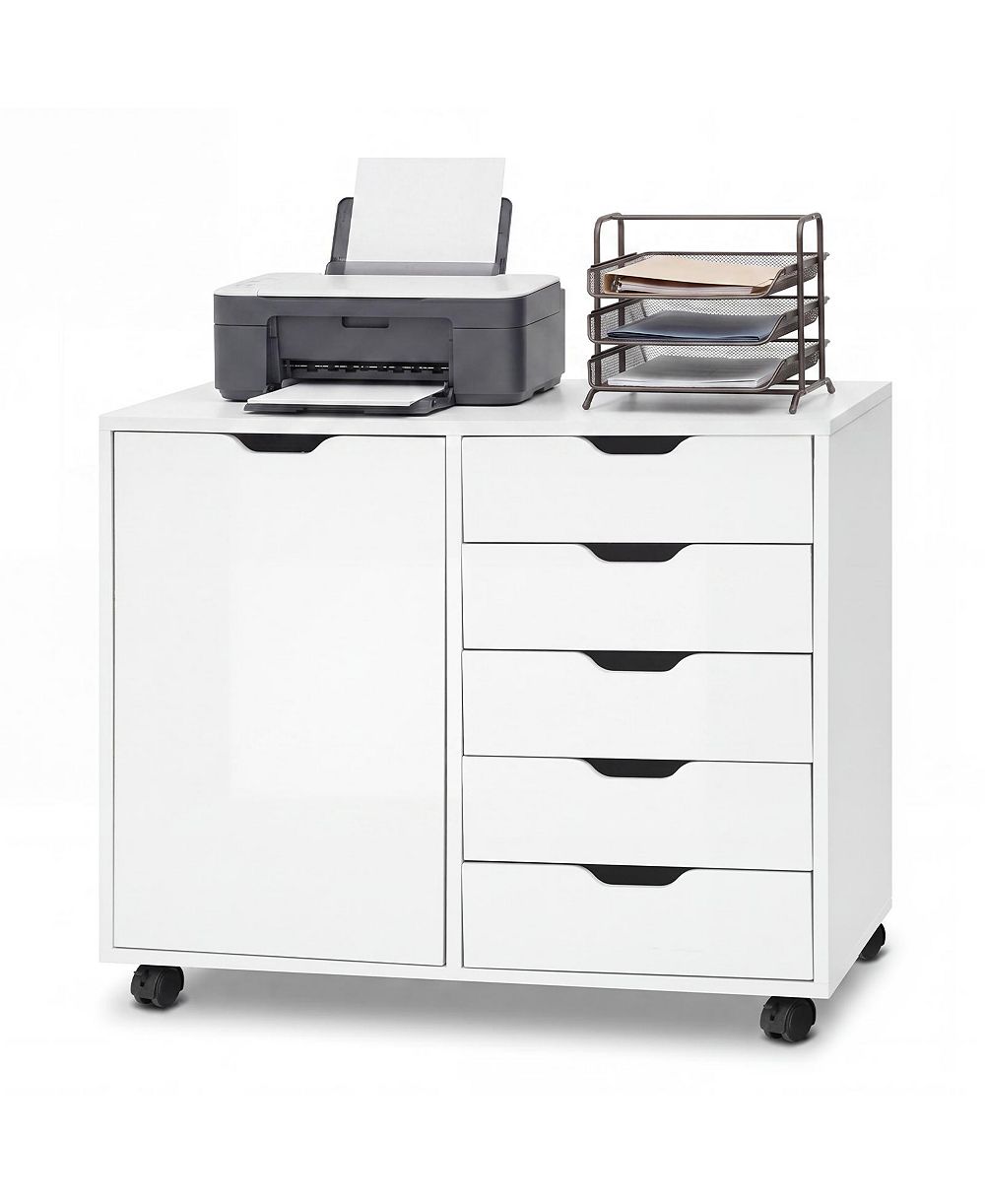 Costway 5 Drawer Storage Cabinet on Wheels with Door and Adjustable Shelf for Home Office