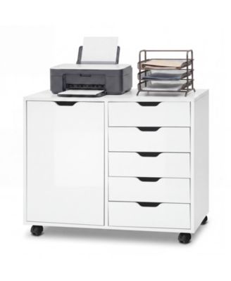Costway 5 Drawer Storage Cabinet on Wheels with Door and Adjustable Shelf for Home Office