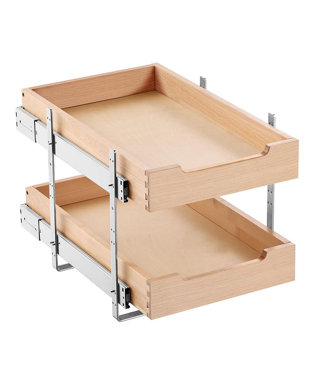 SUGIFT 2 Tier Pull Out Wood Cabinet Drawer with Soft Close Slides and 4 Height Settings