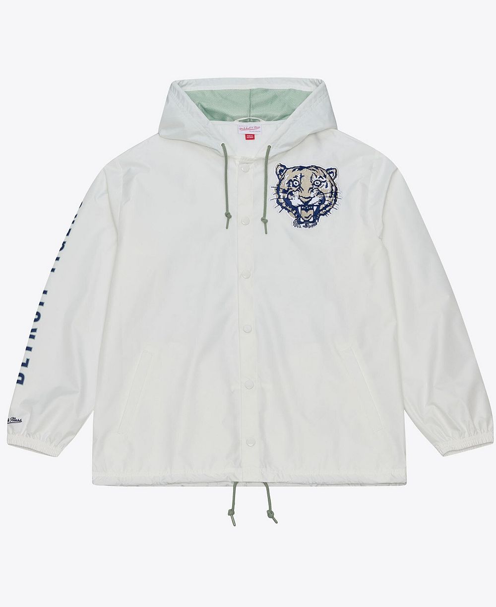 Mitchell & Ness Men's White Detroit Tigers Yacht Rock Coaches Full-Snap Hooded Windbreaker Jacket