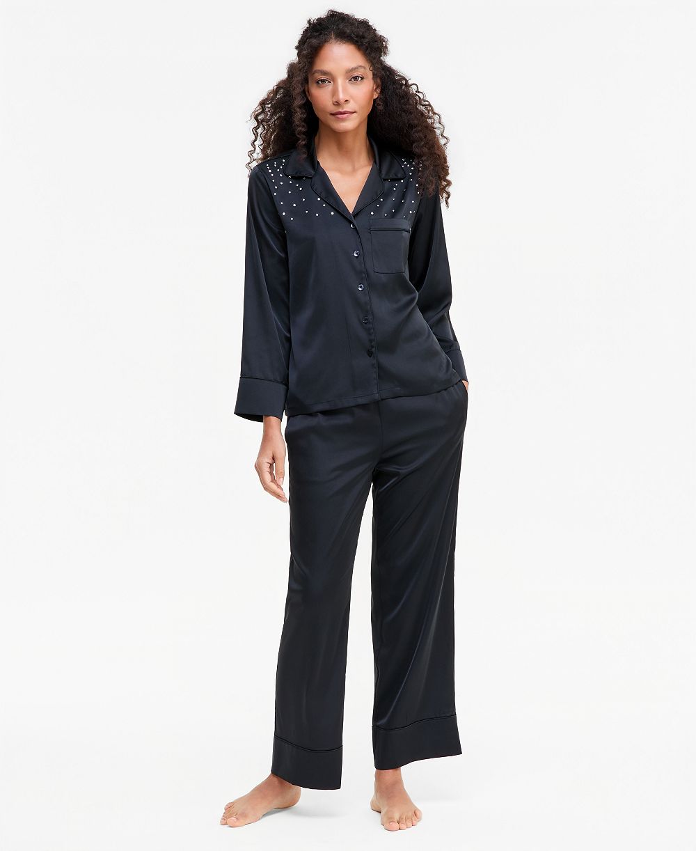 I.N.C. International Concepts Women's Diamante Satin Long Pajama Set, Created for Macy's