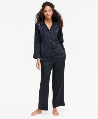 I.N.C. International Concepts Women's Diamante Satin Long Pajama Set, Created for Macy's