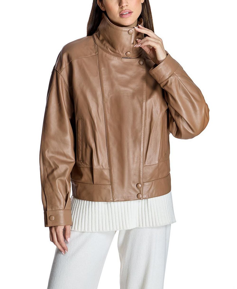 Julia & Stella By Maximilian Women's Julia and Stella by Maximilian Funnel neck Leather Jacket