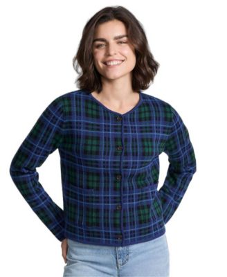 Lands' End женский жаккардовый свитер-пиджак из тонкой хлопковой пряжи