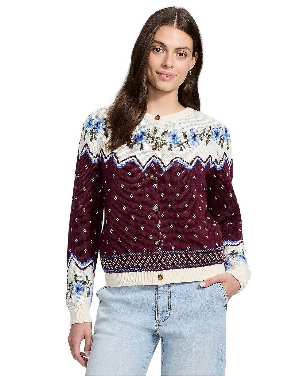 Lands' End Women's Regular Drifter Jacquard Cardigan Sweater
