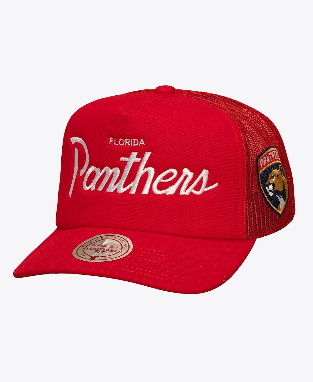 Мужская регулируемая кепка Mitchell & Ness Red Florida Panthers Head Coach Trucker