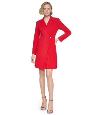 DKNY Petite Pleated Long-Sleeve Coatdress