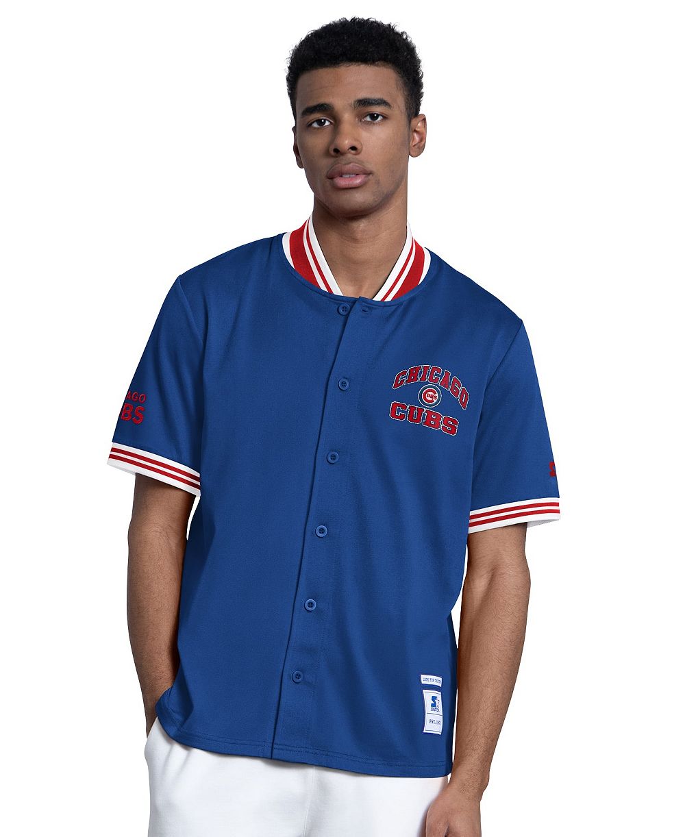 Starter Men's Royal Chicago Cubs Button-Up Short Sleeve Jacket