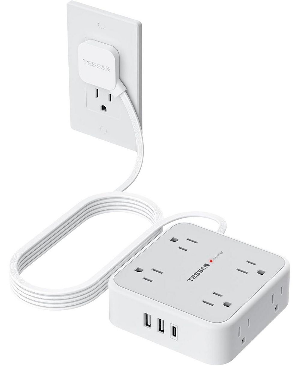 TESSAN удлинитель на 10 футов с 8 розетками, 3 USB-портами и защитой 900 Дж