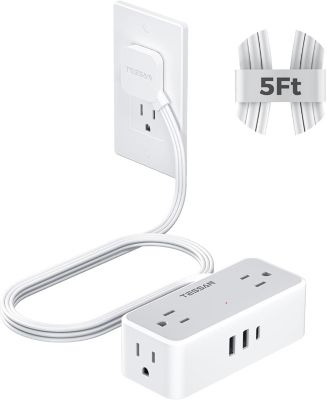 TESSAN 5-Foot Surge Protection Power Strip with 4 AC Outlets and 3 USB Ports for Compatible North American Plugs