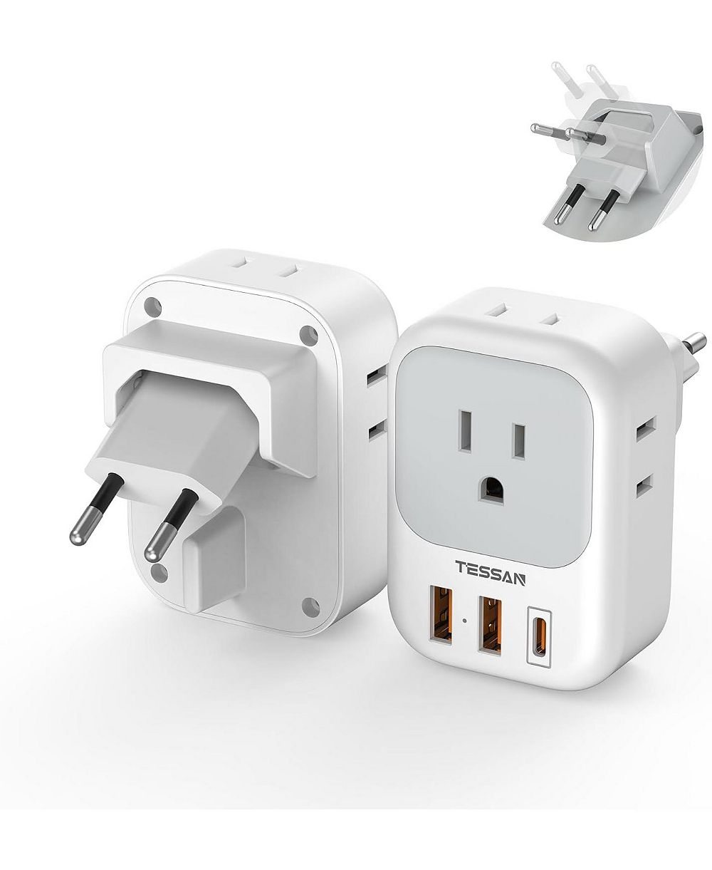TESSAN 2 шт. Адаптер для путешествий европейского типа C с 4 розетками и 3 USB-портами