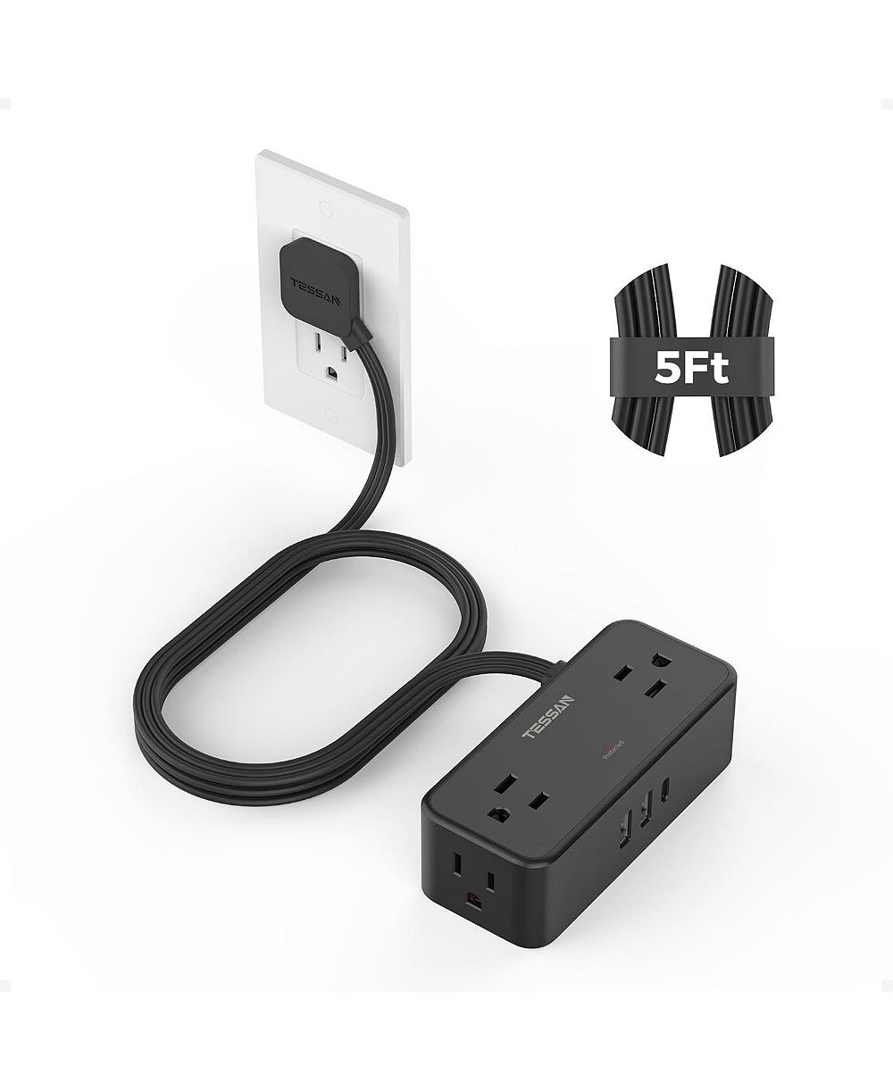 TESSAN 5-Foot Surge Protection Power Strip with 4 AC Outlets and 3 USB Ports, Compatible with North American Plugs