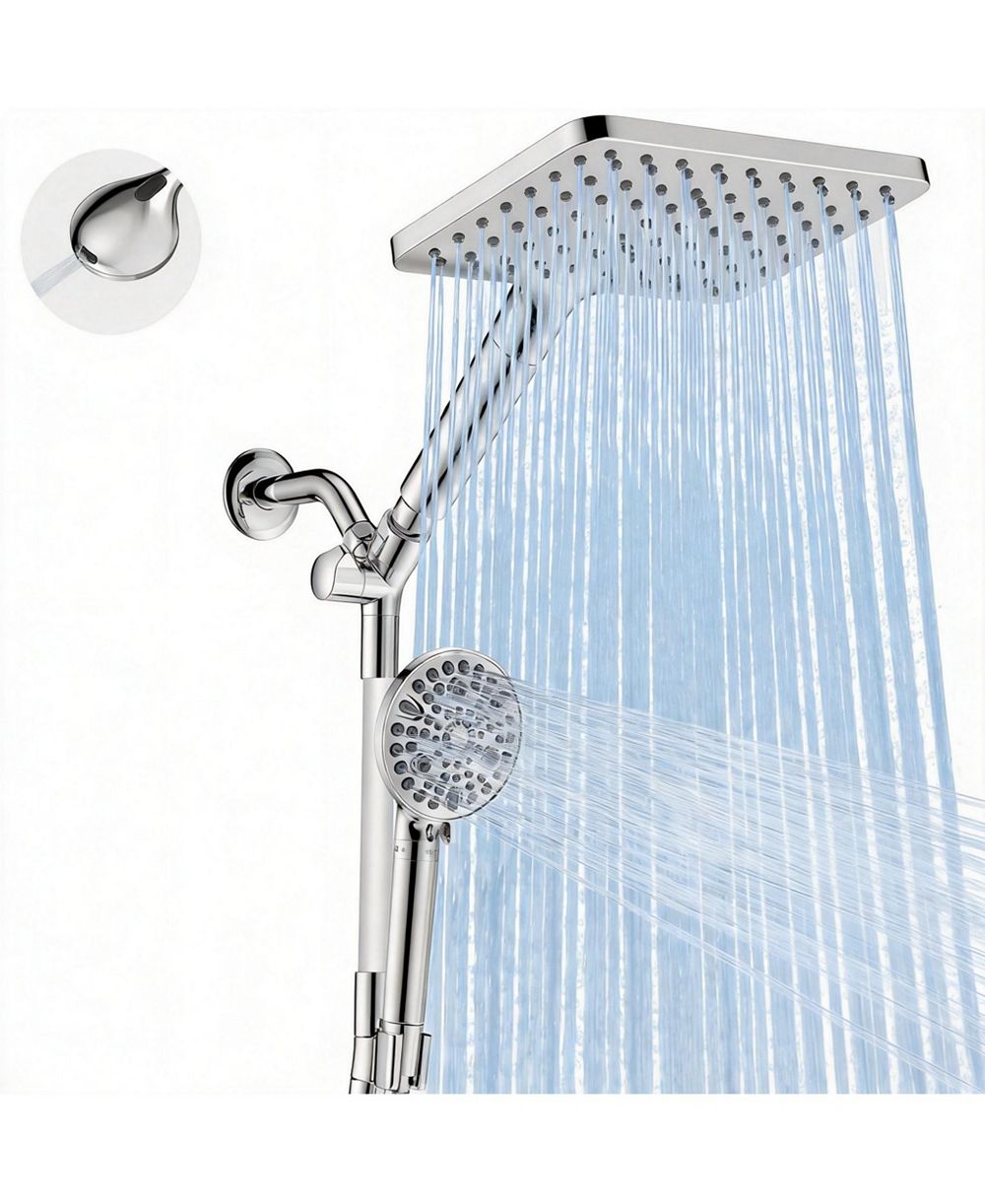CYQBD 10" 2-in-1 Dual Filtered Rain Shower Head Handheld Adjustable Bar Hard Water Chlorine Remover