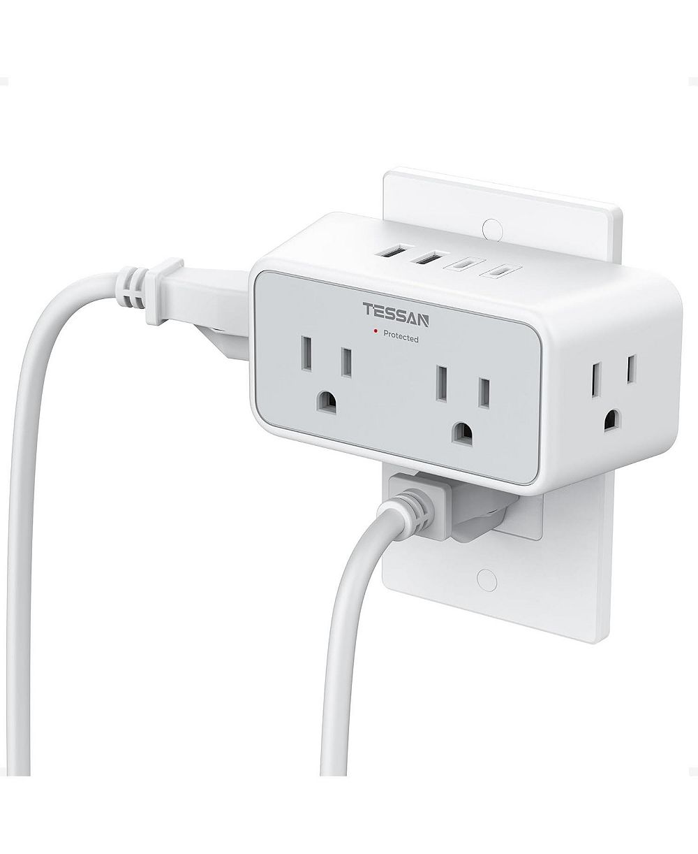 Разветвитель TESSAN с 4 сетевыми выходами и 4 портами USB, с удлинителем USB-C для совместимых устройств