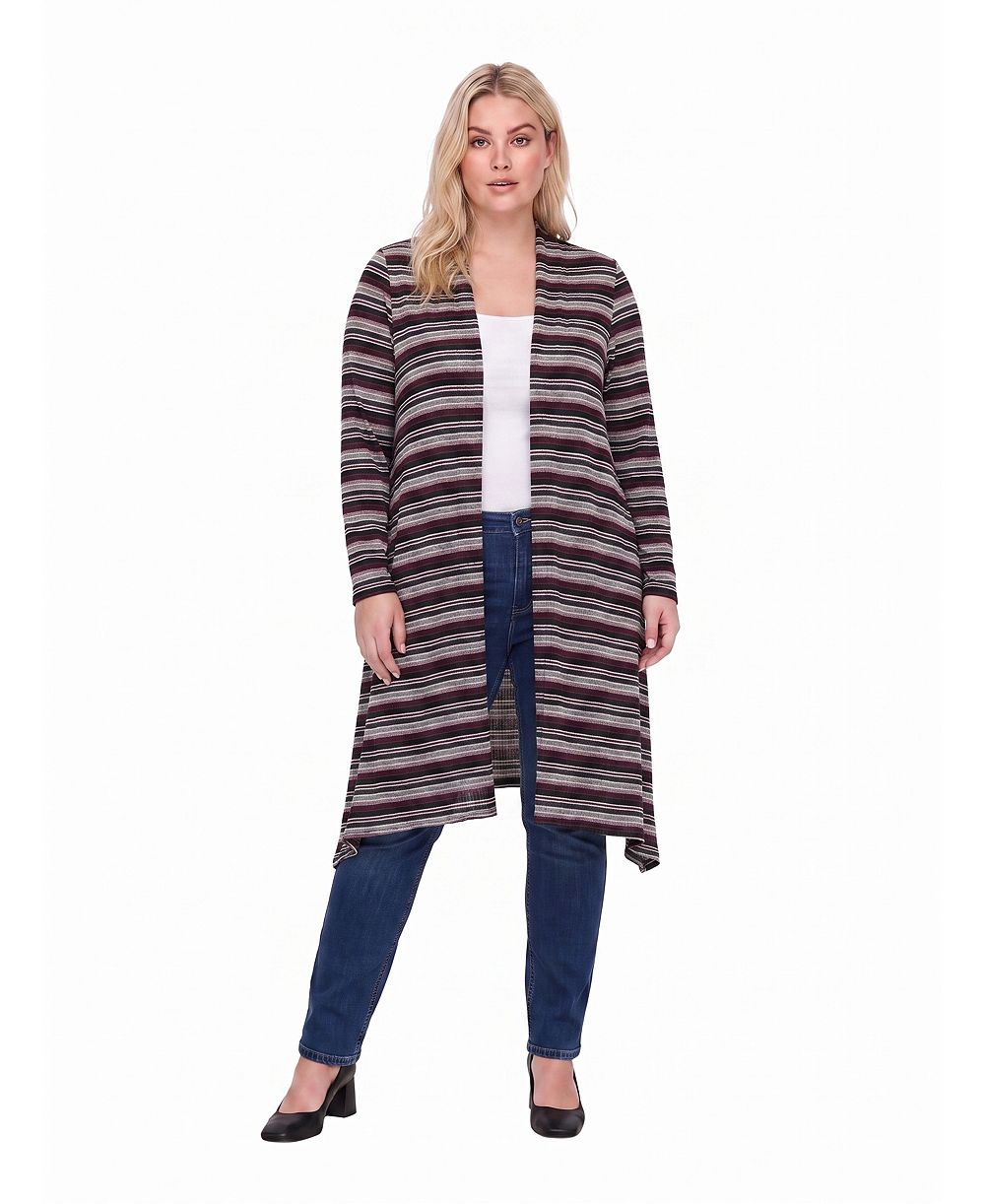 24seven Comfort Apparel Plus Size Comfy Layers Striped Lightweight Asymmetric-Hem Cardigan