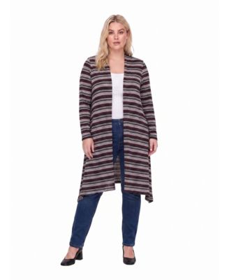24seven Comfort Apparel Plus Size Comfy Layers Striped Lightweight Asymmetric-Hem Cardigan