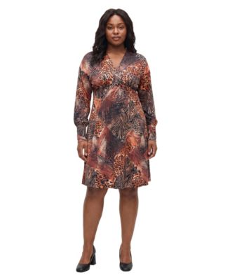 24seven Comfort Apparel платье A-силуэта с V-образным вырезом и длинным рукавом большого размера