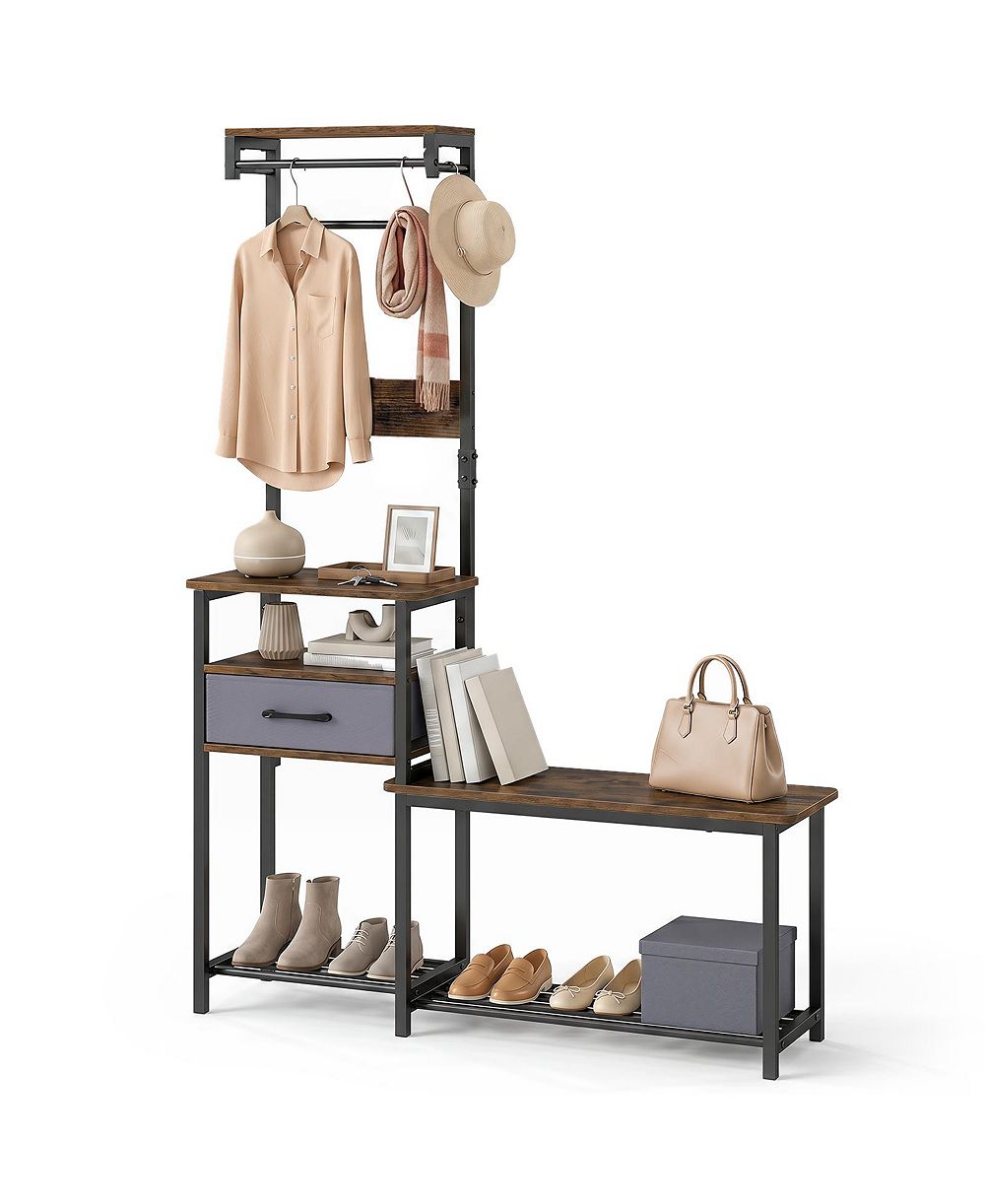 Costway 7-in-1 Hall Tree with Shoe Bench, Freestanding Coat Rack