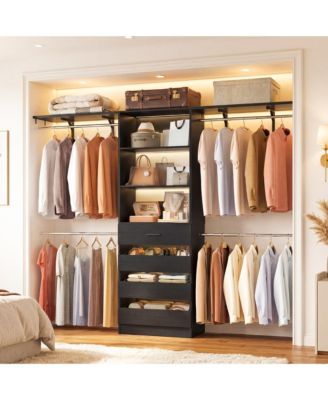 Aheaplus 8FT Wooden Closet Organizer System with 4 Drawers and Shelves for Walk-in Wardrobe
