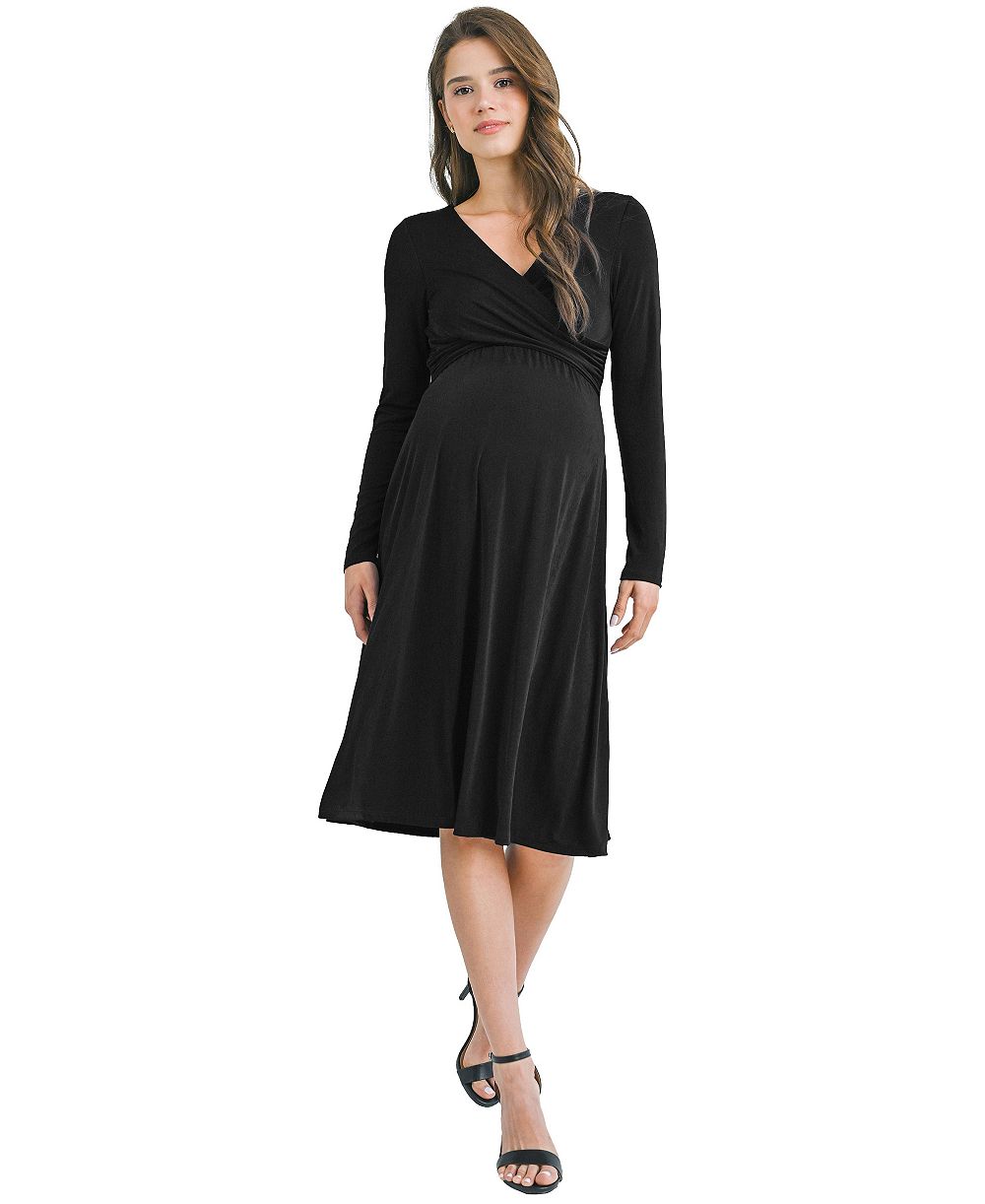 Hello Miz Maternity Nursing Surplice V-Neck Long-Sleeve Midi Dress