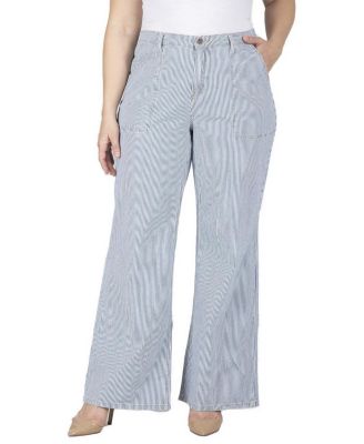 Standards & Practices Women's Mona High-Rise Wide-Leg Striped Denim Pants