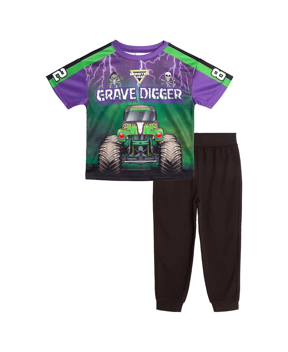 Monster Jam Toddler Boys' 2T-5T Grave Digger Athletic Graphic T-Shirt and Joggers, 2-Piece Set
