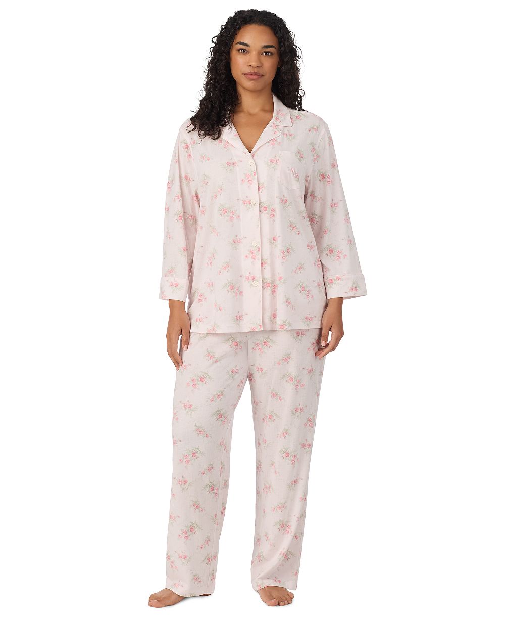 Lauren Ralph Lauren Women's Plus Size 3/4-Sleeve Pajama Set