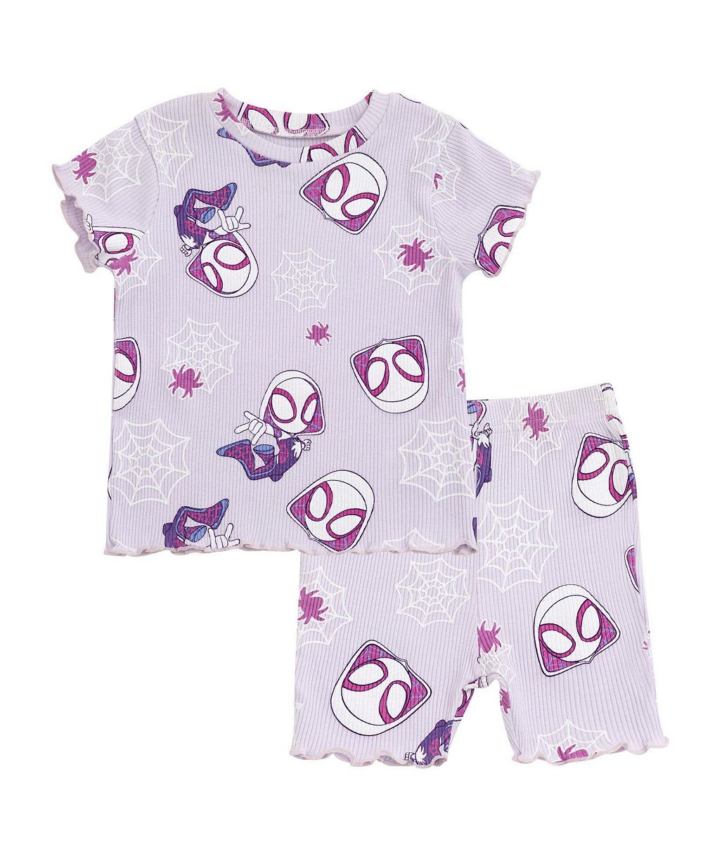 Spidey and His Amazing Friends Baby Girls' Ghost-Spider Lettuce-Edge Ribbed-Knit T-Shirt and Shorts, 2-Piece Set