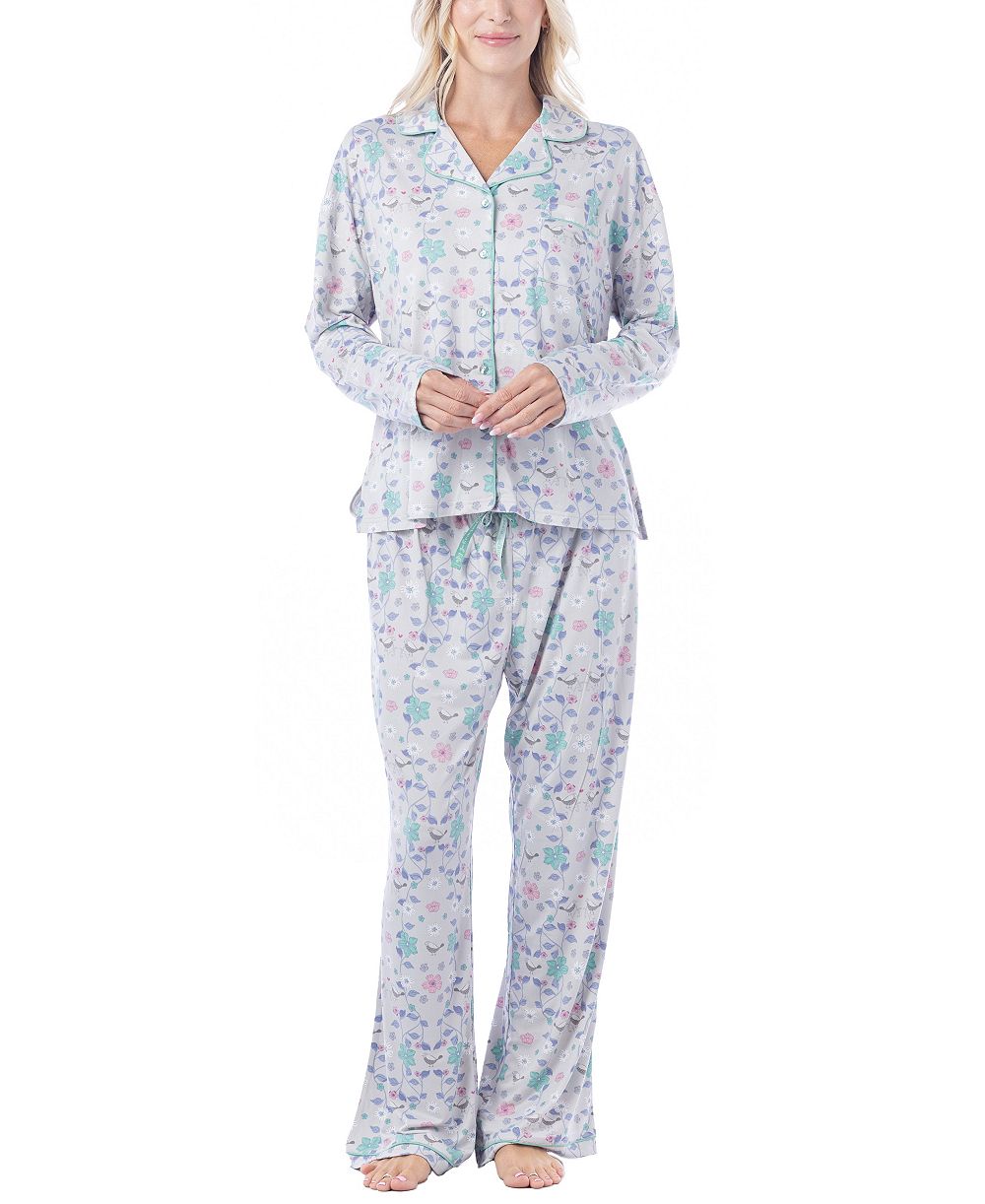 MUK LUKS Women's Notch-Collar Long-Sleeve Print Pajama Set