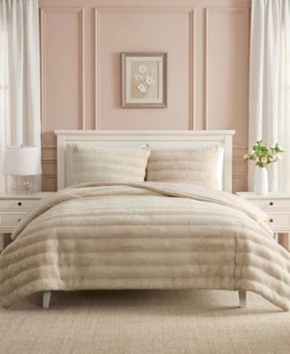 Laura Ashley Cloud Solid Faux Fur 3-Piece Comforter Set, King
