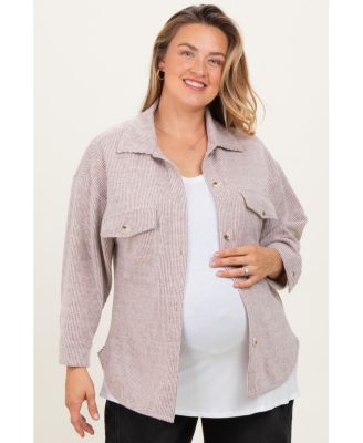 Pinkblush Plus Size Brown Brushed Knit Shirt Jacket