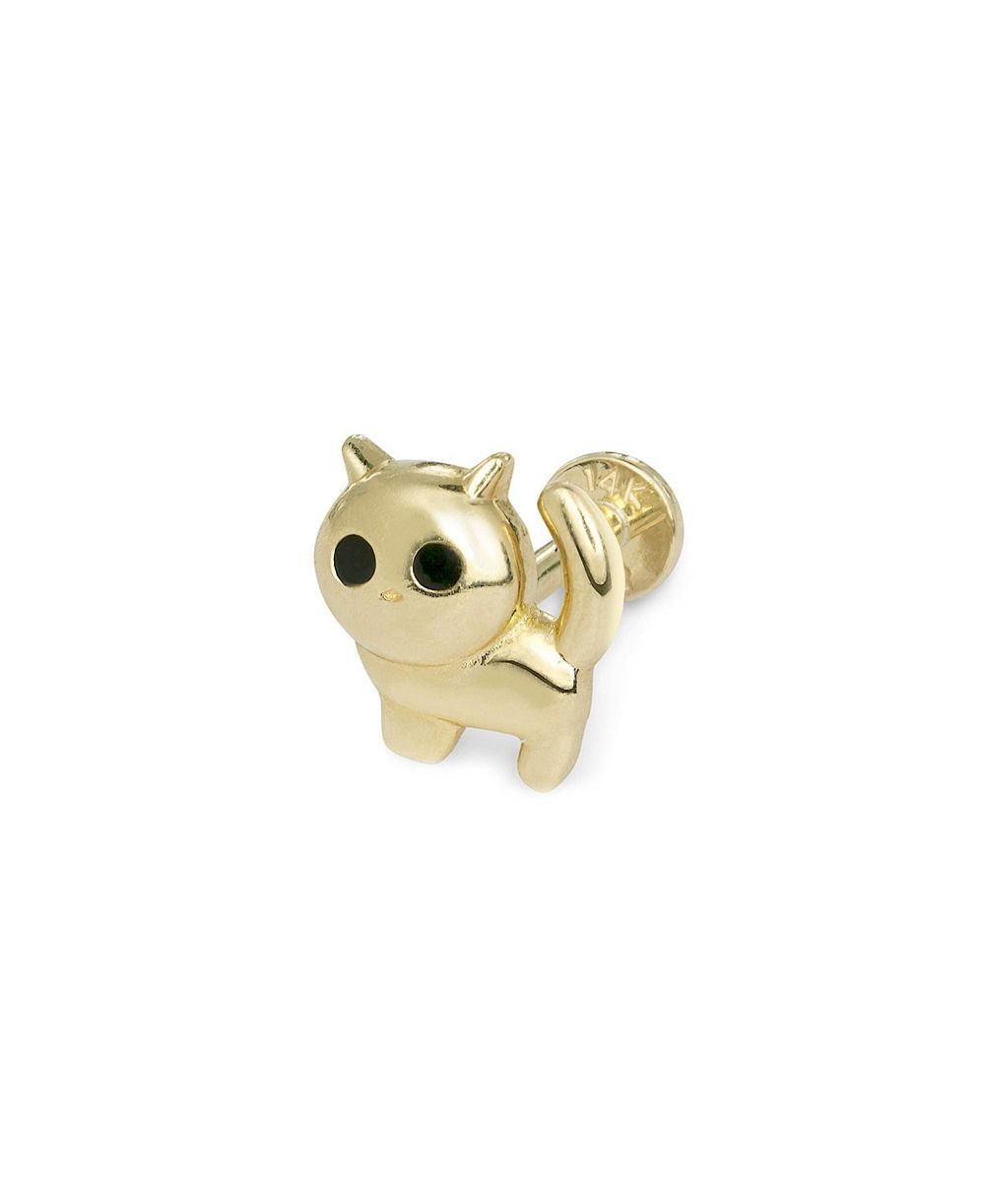 Curata Jewelry серьга-гвоздик для пирсинга хряща с черным котом из сплошного золота 14k, 18G, 5 мм