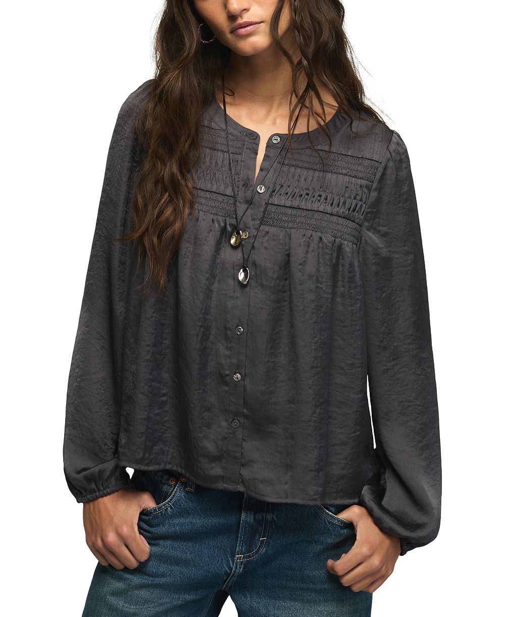 Lucky Brand женская блузка с длинным рукавом из сатина с плиссировкой